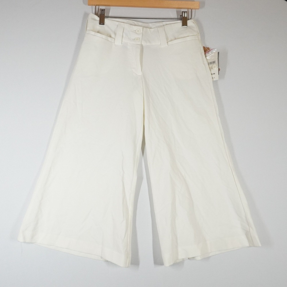 Old College Inn Uptown Gaucho Pants Cream White Wide Leg Stretch Cropped Size 3